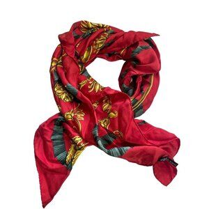 Daks Red Italian‎ Silk Scarf With Gold Baroque Print
